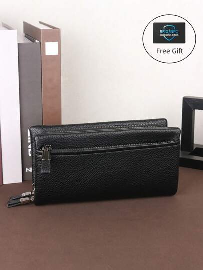 HOVI'S Classic Solid Color Retro Clutch Bag Simple Business Large Capacity Lightweight Waterproof Men's Daily Commuting Mobile Phone Bag