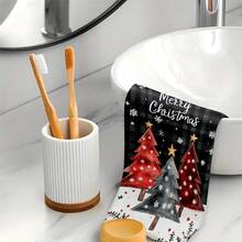 1 set/1 pièce/2 pièces Serviettes de cuisine et gants de vaisselle imprimés avec des arbres de Noël colorés, convenant à la décoration intérieure des restaurants, cuisines et salles de bains, à la décoration de fête, aux cadeaux de vacances et pouvant également être offerts en cadeaux de Noël