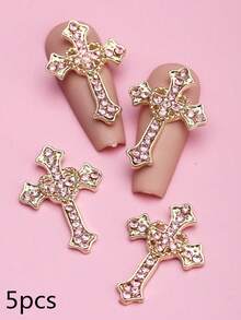 5Pcs Large Size Cross Heart Nail Drills Rhinestones & Alloy Nail Art Decorations Diy Nail Charms Nail Gems Nail Supplies Nails - Multicolor - View 13