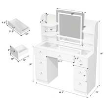 VOWNER 43" Vanity Desk With LED Lighted Mirror & Power Outlet, Makeup Vanity Table With Glass Top, 7 Drawers & 6 Shelves, 3 Color Light & Adjustable Brightness, For Girls Women, Gifts For Christmas - Xem 7