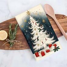 1 set/1 pieza/2 piezas Paños de cocina y paños de platos con estampado de árbol de Navidad, adecuados para decoración de interiores en restaurantes, cocinas y baños, decoración de fiestas, regalos navideños y también pueden ser entregados como regalos de Navidad