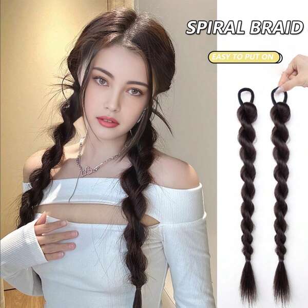 1/2 Stücke synthetische lange Zopf Pferdeschwanz Verlängerungen mit Gummiband, geflochtener Pferdeschwanz für Frauen und Mädchen als tägliches Haarstyling Accessoire