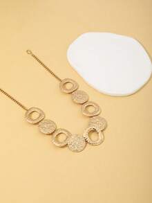 1pc European & American Fashion Exaggerated Minimalist Geometric Hammered Metal Texture Choker Necklace, Versatile For Women To Wear Daily, Festivals, Parties