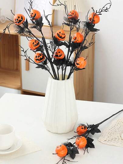 1 قطعة/4 قطع من باقة أوراق القيقب السوداء والقرع لعيد الهالوين، مصنوعة من مواد بلاستيكية، بطراز جوتيك بارتفاع 21 بوصة، سيقان قرع اصطناعية، أوراق القيقب وأغصان الهالوين للديكور الداخلي، قرع شبحي أسود ومراكز توت للديكور المنزلي وحفلات الاحتفال