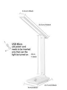 Lampada da scrivania a LED con design pieghevole, luminosità regolabile, supporto per telefono, luce da lettura delicata per gli occhi per camera da letto, dormitorio, studio per bambini, regalo per il ritorno a scuola