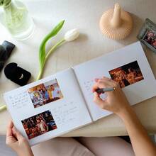 Beautiful Wedding Guest Book Set With Personalized 2025 Year Your Wedding Reception – Elegant Photo Guestbook Linen Cover, Sign, Luxury Pen & Adhesive Photo Corners To Capture Memories - 米色 - 查看 6