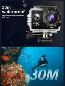 OURLIFE 4K 超高清运动相机带 Wifi，多色，400mAh，170 超广角，30FPS 视频 12Mp 照片，透明水下运动相机，防水防震，数码变焦，自动对焦，液晶显示屏，可充电电池，潜水骑行，非常适合户外探险，水下摄影 | 透明外壳 | 结构，相机 - 藍色 - 查看 3