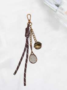 1 pezzo Ciondolo portachiavi vintage a forma di racchetta da tennis - Pendente vintage in bronzo con nappina, campanellino e catena, accessorio sportivo carino per donne e ragazze, decorazione per borse, zaini, regalo creativo per appassionati di tennis, uso quotidiano per scuola, ufficio, stile vintage e elegante, accessorio per borse di coppia, decorazione per adolescenti, donne, studenti universitari, rookie, Ognissanti, Natale