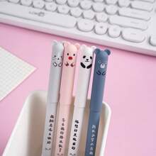12 支可爱动物图案可擦胶水笔，中号，可替换装，可水洗，0.5 毫米蓝/黑墨水，塑料，适用于办公室和学校用品，款式随机