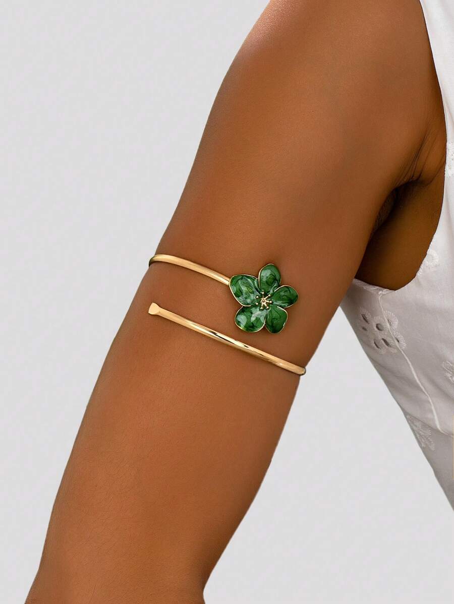 Green Flower Minimalist Adjustable Arm Cuff Armlet - A Green Flower - View 1