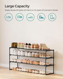 SONGMICS Shoe Rack, 3 Tier Shoe Organizer, Metal Shoe Storage Shelf For 18 Pairs Of Shoes, Easy To Assemble, Entryway, Black - màu đen - Xem 3