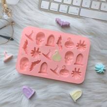 18 腔万圣节南瓜、墓碑、蜘蛛、蝙蝠、骷髅巧克力硅胶模具 DIY 糖果、饼干、蛋糕烘焙模具、巧克力模具、蜡烛、肥皂装饰模具、硅胶模具