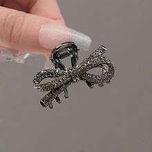 可爱日式水钻蝴蝶结发夹，奢华轻盈的刘海夹，适合日常、休闲、派对、工作、度假、洗脸、化妆、搭配服装等各种场合，时尚发饰，秋季发夹，冬季配饰，夏季沙滩装扮 - 黑色 - 查看 2