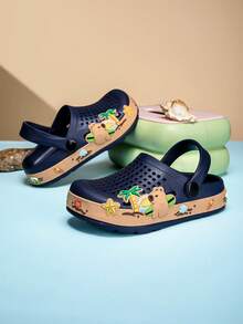 Kids' Cartoon Printed Waterproof Non-Slip EVA Soft Thick-Soled Beach Sandals, Suitable For All Seasons - Navy Blue - View 2