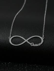 Fashionable Versatile Personalized Youthful Sexy Elegant High-End Chic Gold Infinity Symbol Name Letter Customized Necklace, Customized Jewelry, Birthday Gift, Anniversary Gift, Holiday Gift, Personalized Gift, Gift For Family, Friends, Suitable For Parties, Outings - Matte Silver - View 4