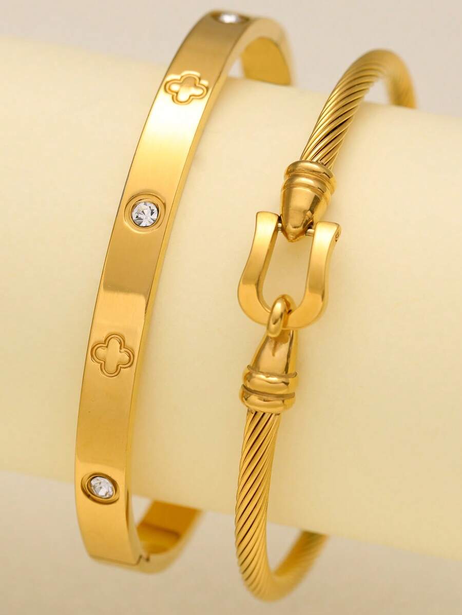 2pcs Fashionable Stainless Steel Bracelet, Suitable For Women's Daily Wear