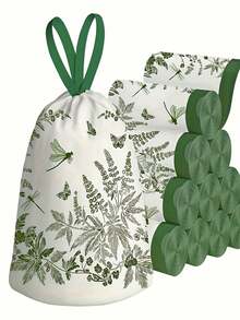 家用加厚抽绳垃圾袋,每卷100个,抽绳设计 - 大号聚乙烯垃圾袋,适用于厨房和浴室,高品质花卉图案,优质易撕便携式垃圾袋,新材料,轻便耐用,适合家庭使用,春节/母亲节/情人节/节日派对用品。 - 彩色 - 查看 2