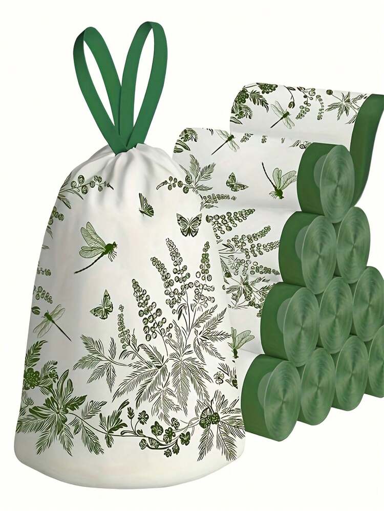 Household Thickened Drawstring Garbage Bags, 100 Bags Per Roll, Drawstring Design - Large Polyethylene Garbage Bags, Suitable For Kitchen And Bathroom, High-Quality Floral Pattern, Premium Easy-Tear Portable Garbage Bags, New Material, Lightweight And Durable, Suitable For Family Use, Chinese New Year/Mother's Day/Valentine's Day/Festival Party Supplies. - Multicolor - View 1