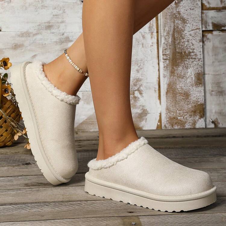 2024冬季新款外贸女款加绒保暖厚底无跟包头羊毛半拖鞋 - 杏色新款 - 查看 6