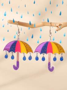 1Pair Cute Creative Acrylic Raindrop Umbrella Drop Earrings For Women Girl Accessories Jewelry