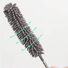 可伸缩鸡毛掸，头部灵活，超细纤维除尘工具，适用于家庭和汽车，360°可弯曲清洁刷，不锈钢手柄，无需电源 - 灰色 - 查看 9
