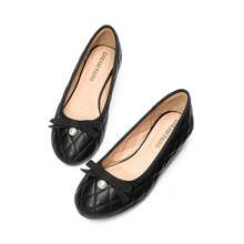 Women Elegant Ballet Flats Decor With White Pearl Comfortable Round Toe Flat Shoes For Work And Causal Wearing - màu đen - Xem 3