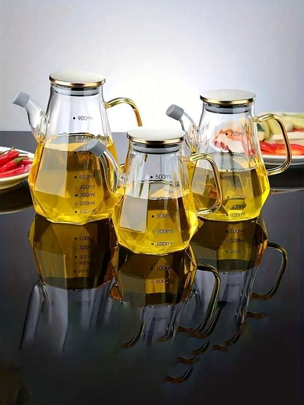 زجاجة زيت من الزجاج البورسيليكاتي عالي الجودة، قطعة واحدة، زجاجة تتشكل على شكل ماس لتوابل المطبخ المنزلية، زجاجة لتخزين السائل كصلصة الصويا والخل