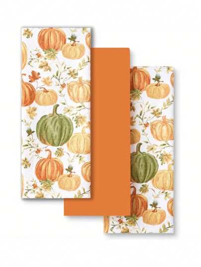 1/2/3 件秋收南瓜厨房毛巾 - 18x26 英寸，吸水柔软涤纶，装饰橙色/绿色/象牙色，带有秋季南瓜图案，可机洗，适合厨房或餐厅使用