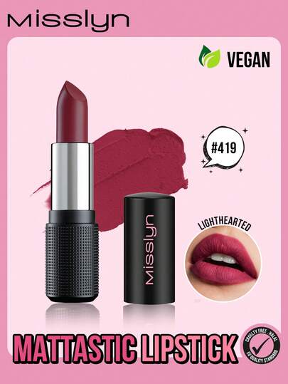 Misslyn Mattastic Matte Lipstick, Highly Pigmented Matte Lipstick, Long-Lasting Matte Lipstick, Velvety Smooth Sensual Deep Red Lipstick, Powder Texture, Cosmetic Makeup, Suitable For Women And Girls, Perfect For Winter, Y2K Style, Fashion , Great Birthday Gift, Valentine's Day Gift, Party Essential, New Year Gift, Best Color, Cruelty-Free And Vegan