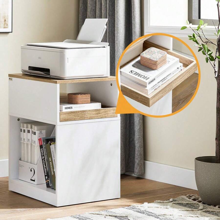 SoBuy Printer Table With Wheels Filing Cabinet Printer Table Printer Stand Mobile Container Storage Cabinet For Office White Natural W X H X D Approx. 40 X 65 X 50 Cm ASK08-WN - 白色 - 查看 1