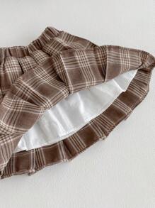 2pcs/Set Girls' School Style Outfit, Bear Print Lace Collar Sweatshirt + Plaid Pleated Skirt, Sweet & Cute, Spring/Autumn