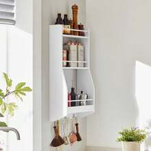 SoBuy رف جداري للمطبخ حامل توابل رف جداري مع 3 أرفف و3 خطافات أبيض W38 X D17 X H75cm KCR12-W - أبيض - مشاهدة 10