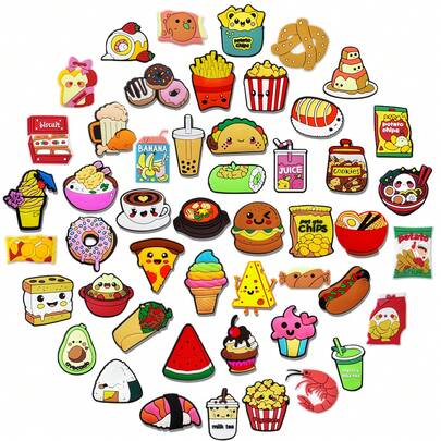 Random 15/20/30Pcs Food Series DIY Charms For Shoe Key Chain Sandals Beach Bags, PVC Shoe Charms For Clogs Premium Quality Popular Decorations Accessories Great Gifts For Christmas, Birthday, Party