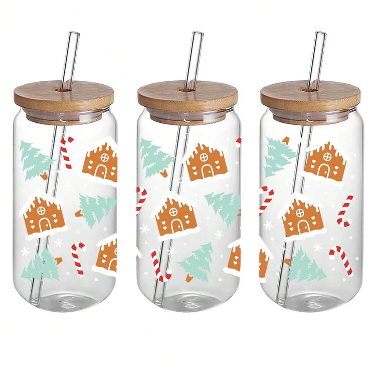 Set Of 4 Christmas Theme UV DTF Self-Adhesive Plastic Cup Wraps, Waterproof & Scratch-Resistant 3D Crystal Transfer Paper For Tumblers & Bottles - High-Quality Decals (4.3"X9.4") - Multicolor - View 5