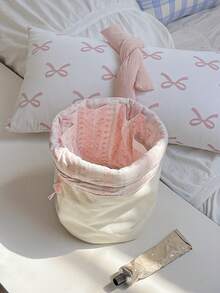 1个帆布抽绳圆筒化妆包，女士抽绳旅行化妆包，抽绳帆布水桶包，可爱碎花抽绳化妆包，大容量化妆品收纳包，旅行圆筒化妆包，洗漱包，女士帆布圆形手提包收纳包，手提包钱包收纳包，圆形化妆袋，水桶形化妆包 - 彩色 - 查看 11