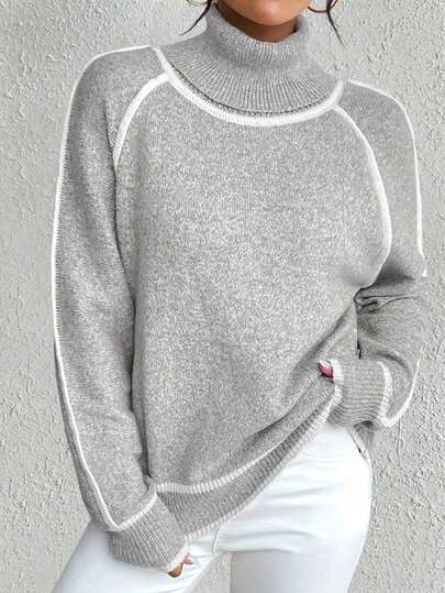 Casual Turtleneck Loose Knit Long Sleeve Sweater For Women, Fall Clothes