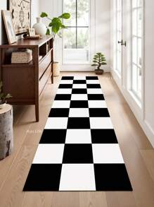 Classic Checkerboard Pattern Runner Rug, Ideal For Hardwood Floors In Entryways, Laundry Rooms, Hallway, Bedrooms, Kitchen, Room Decor, And Entryway - Indoor All-Season Home Decor, Stylish Long Floor Mat, Washable & Non-Slip, Perfect For Home Use As A Hallway Rug, Area Rugs Living Room, Black And White Tones, Bedside Rug, Kitchen Rugs, House Decor | Kitchen Decor - Multicolor - View 1
