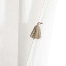 Lush Decor Boho Faux Linen Texture Tassel Rod Pocket Window Curtain Panel Single White/Turquoise 52X84 Halloween-Fall Decor-Room Decor - 白色/中性色 - 查看 6