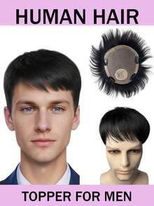 Tóc giả ngắn thẳng 4 inch dành cho nam, làm từ tóc thật, có thể thay thế. - Tự nhiên & Đen - Xem 1