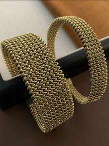 1pc Stainless Steel Fashionable Personalized Circular Soft Bangle Bracelet, Delicate Line Embossed Luxury C-Shaped Adjustable Women Jewelry