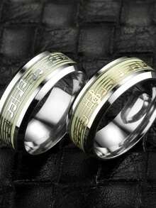 1pc Fashion Stainless Steel Luminous Rings For Men Women Music Stave Pattern Glowing In Dark Couple Ring Wedding Bands Jewelry Gift - Luminous - View 3