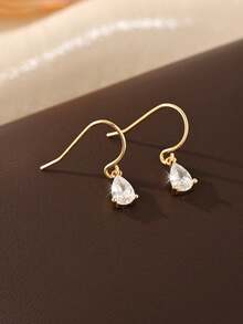 1 Pair S925 Sterling Silver Green Teardrop Zirconia Vintage Elegant Earrings, Birthday, Anniversary, Friend Gift - Water Droplets - View 6