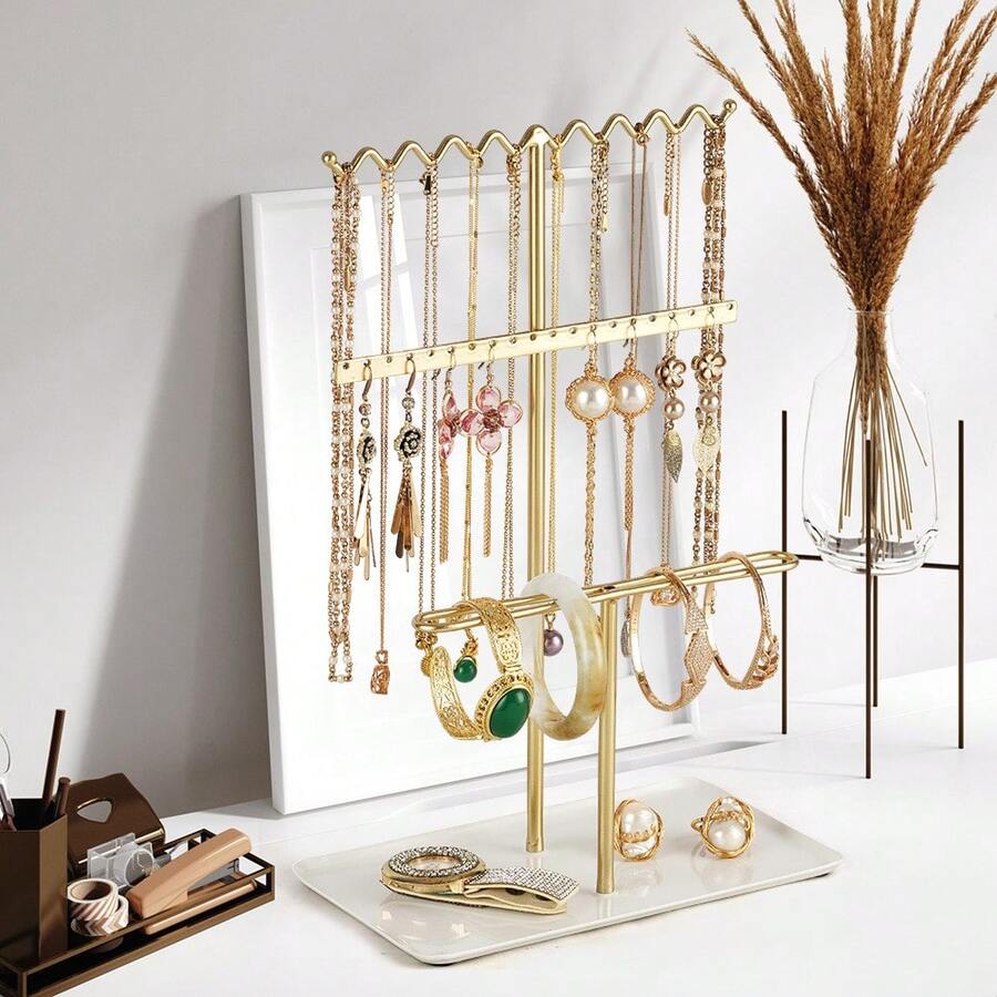 1pc Three Layer Wave Jewelry Support Stand For Necklaces Bracelets Rings Earrings - Creative Tiered Jewelry Display Organizer For Home Dressing Table And Vanity, Perfect Live-Streaming Prop And Boutique Showcase, Space-Saving Multi-Use Jewelry Storage Display For Travel, Desk, Closet, Gift-Ready For Halloween, Thanksgiving, Cyber Monday, Christmas, Birthday, Bridesmaid, Anniversary