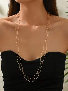 1 Stück asymmetrische glatte ovale Kette Halskette, Goldfarben, vielseitig für den täglichen Gebrauch, als Geschenk, für Lässig & Feiertage geeignet - Geometrische lange Halskette - Übersicht 1