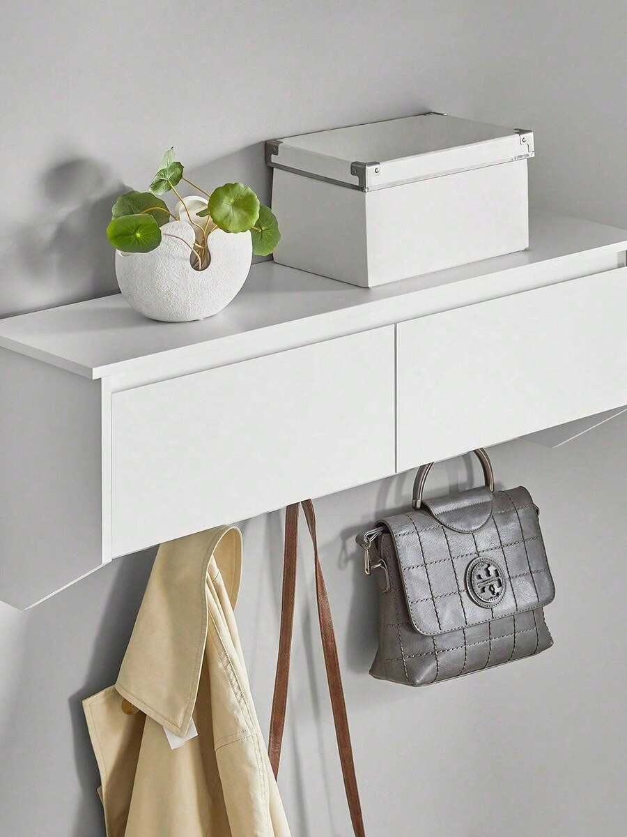 SoBuy FHK24-W, Wall Coat Rack Wall Shelf Wall Storage Cabinet Hallway Coat Rack With 2 Flip Doors 5 Hooks - White - View 1