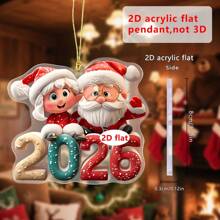 1/4pcs 2026 Santa Claus Decoration Ornament - 2D Acrylic Cartoon Santa Claus Snowman Car Rearview Mirror Decoration Ornament, Fun Keychain Bag Accessory, Christmas Tree Home Decor