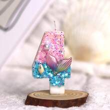 1pc Numeric Birthday Candle, Premium Candle With Elegant Fish Tail Pattern, Digits 0-9, Ideal For Romantic Parties, Also Suitable For Holiday And Anniversary Celebration Cakes, Shiny Numeral Candle, Especially Suitable For Girls - Blue Pink - View 7