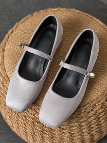 女士 3 厘米布面高跟时尚百搭白色玛丽珍鞋，适合所有季节 - 灰色 - 查看 4