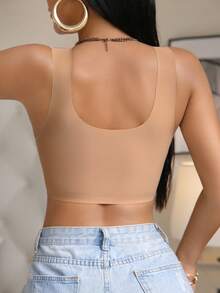女士裸色无钢圈文胸，轻薄面料，提升支撑，可拆卸垫，无缝，舒适，有弹性，宽肩带，U 型，运动文胸