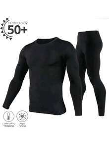Conjunto Térmico Blusa e Calça Proteção Uv50+ Solar Segunda Pele Unissex Não Peluciado - Cinza - Visão 1